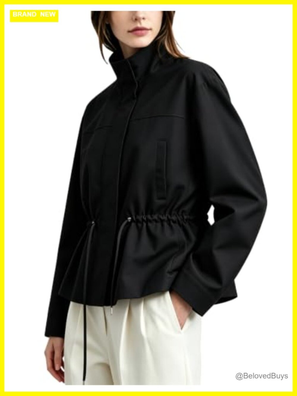 Cropped Utility Jacket Zip Up Lightweight Polyester Woven Windbreaker